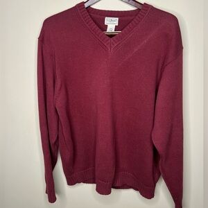 Vintage Men’s Maroon LL Bean 100% Cotton V Neck Sweater. Heavyweight. Large